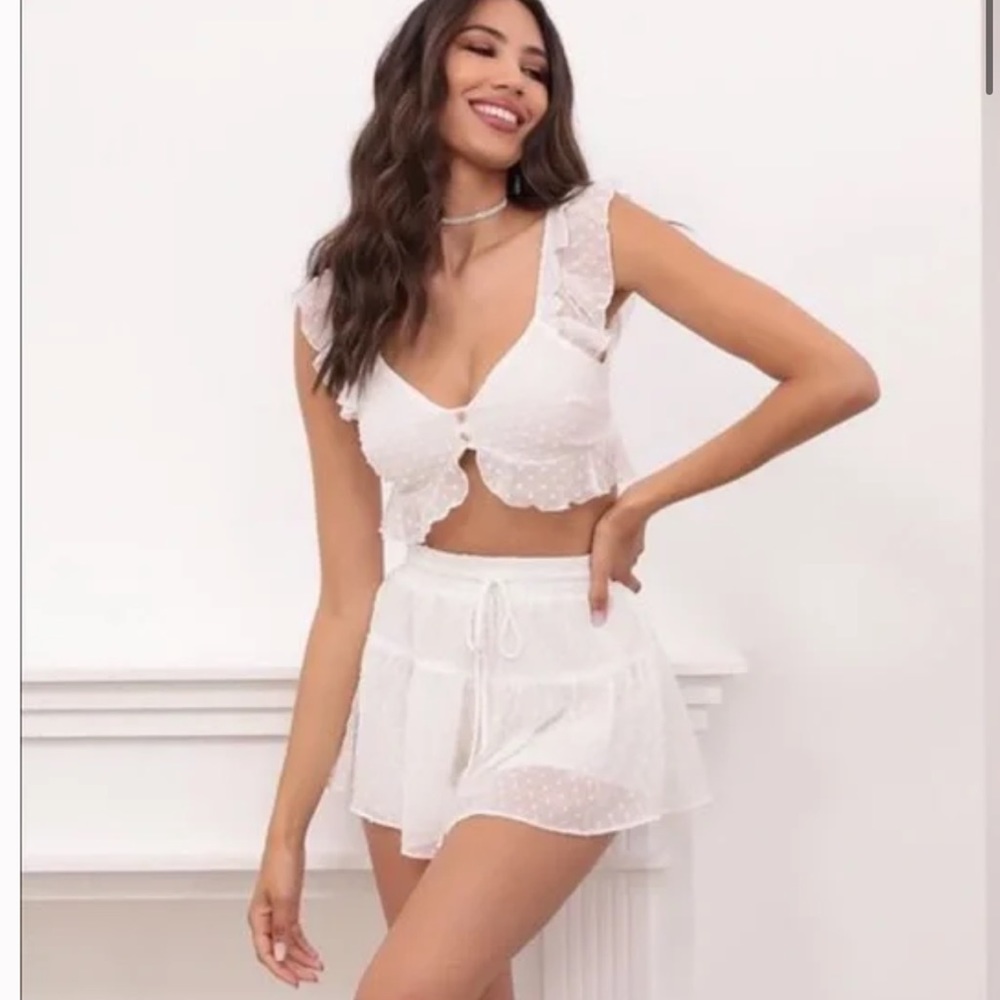 Caris Dotted Chiffon Set in White